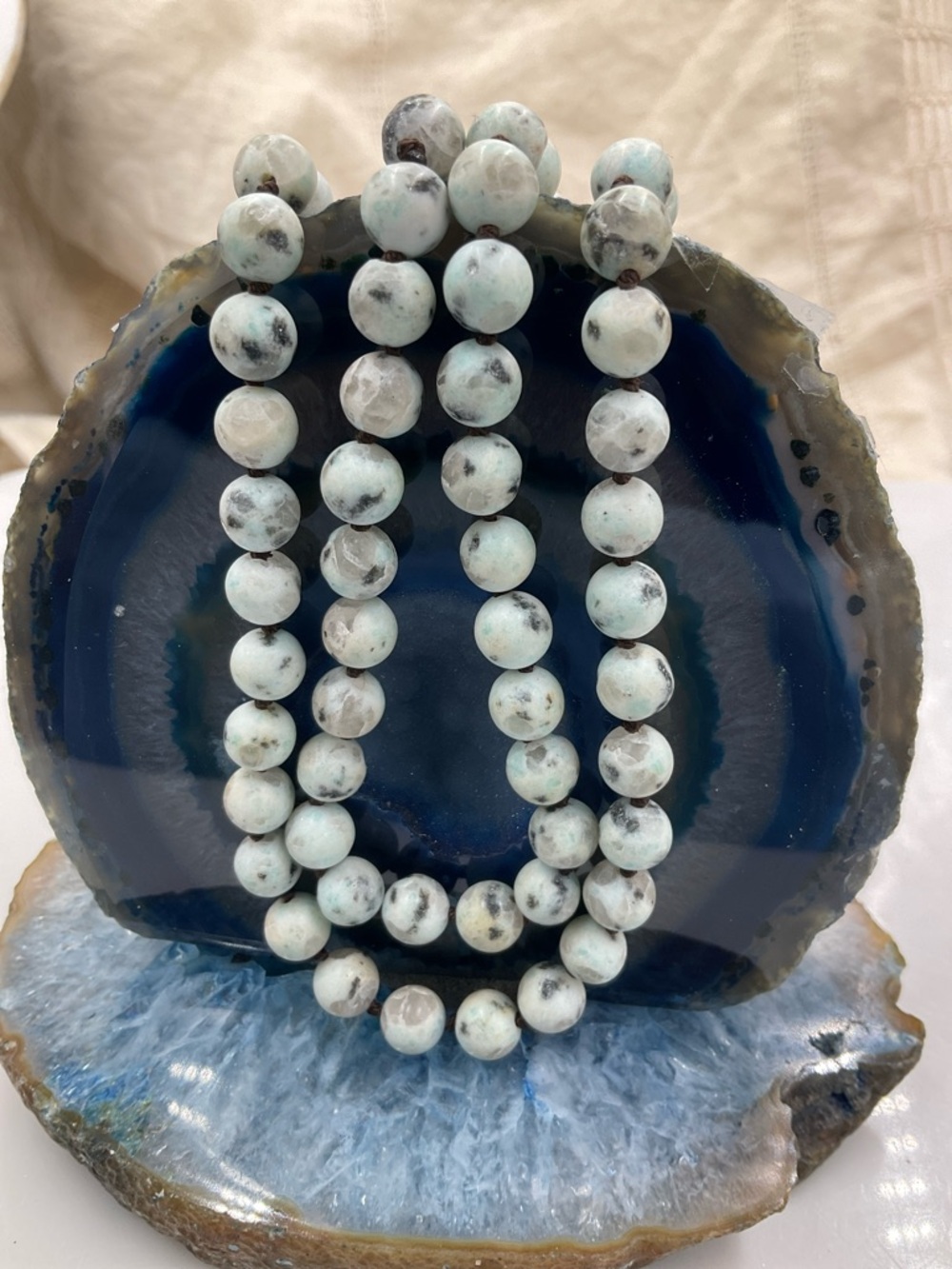 Single-Strand 60”Double Knotted 6-7mm Beads Of Sesame Jasper Stone Necklace - Picture 3 of 5